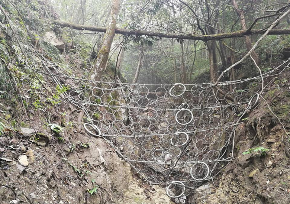 Debris flows are retained by the debris flow barrier.